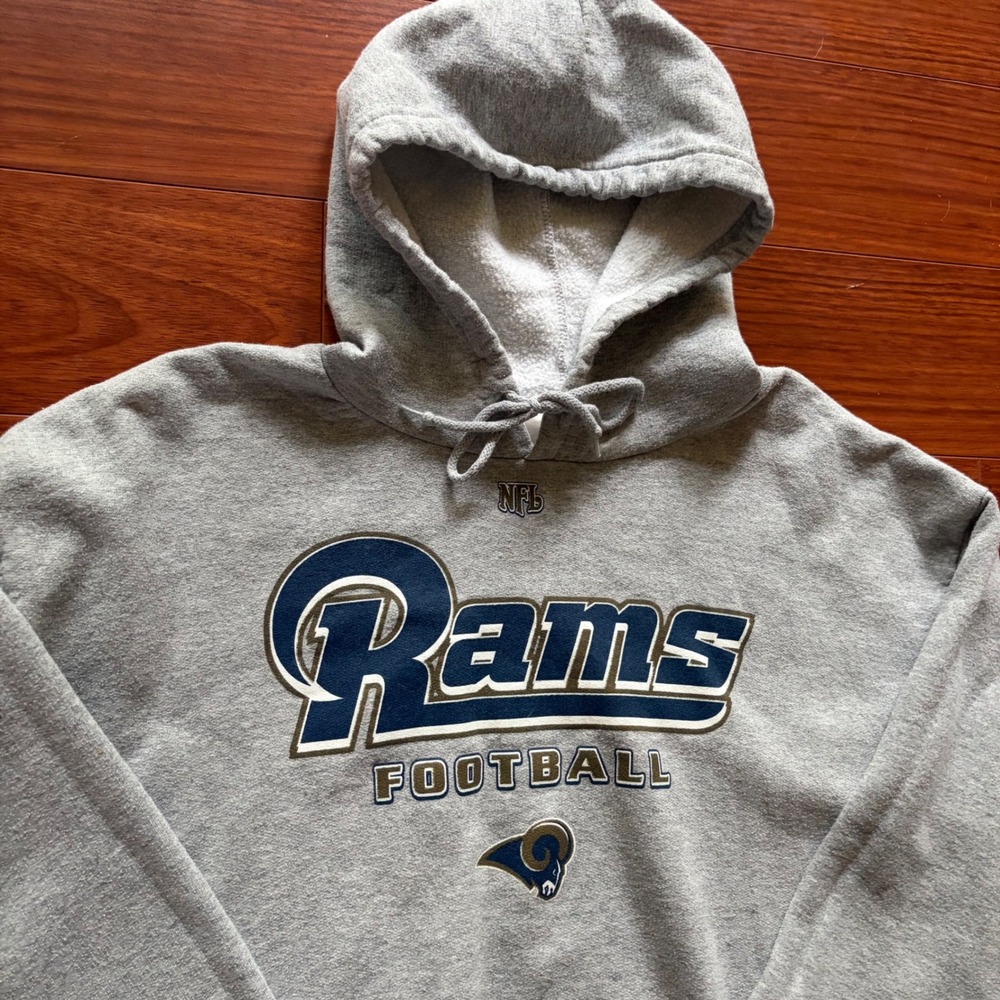 Vintage NFL St. Louis Rams Football Pullover Hoodie Grey Y2K Streetwear Large